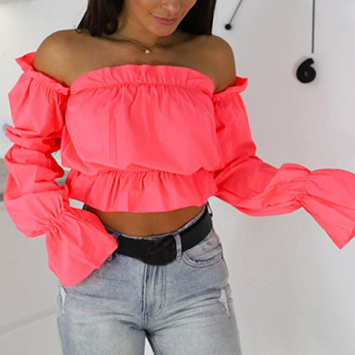 Damen Off-Shoulder Bluse mit Rüschendetails Drune
