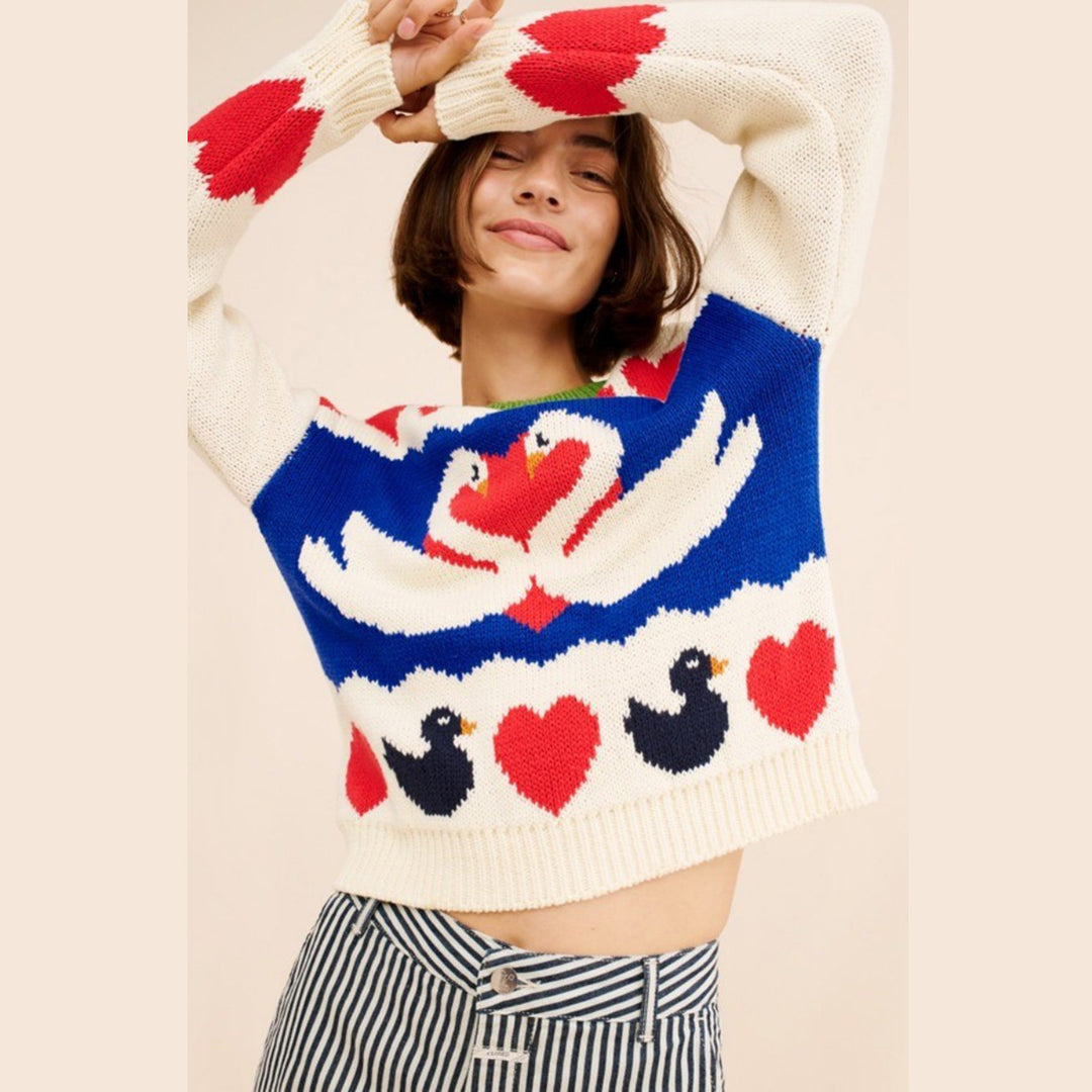 Damen Strickpullover mit Tiermotiv und farbenfrohen Akzenten Drune