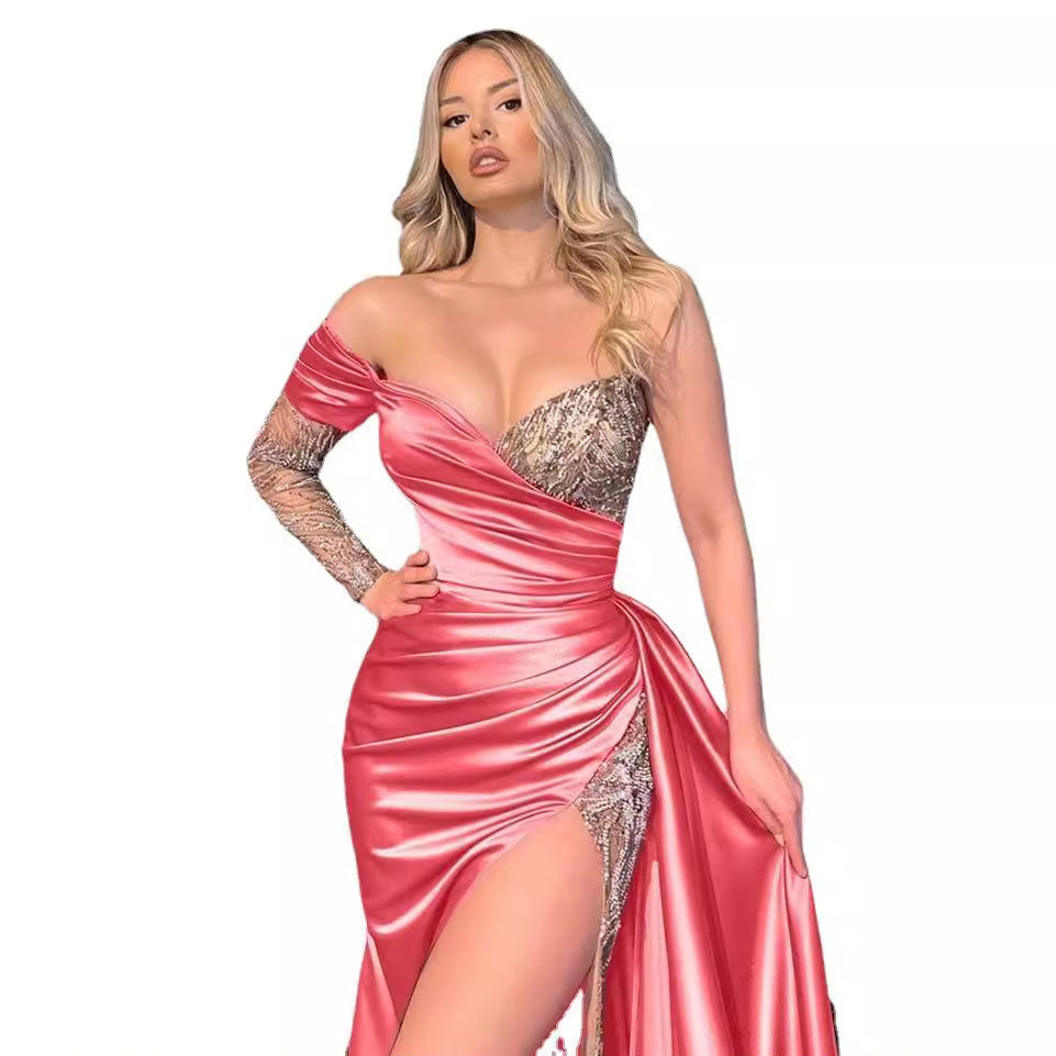 Damen Glamouröses Abendkleid mit asymmetrischem Schnitt und funkelndem Paillettenbesatz Drune