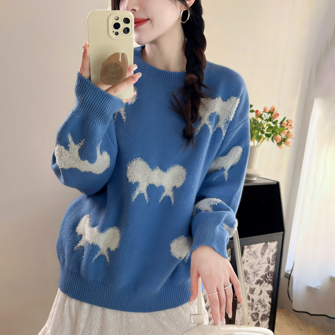 Damen Kuscheliger Strickpullover mit verspieltem Schleifenmotiv Drune