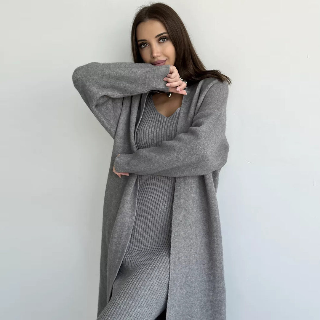 Damen Strickkleid mit V-Ausschnitt und langem, lässigem Schnitt Drune