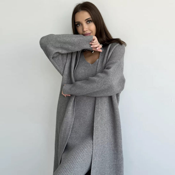 Damen Strickkleid mit V-Ausschnitt und langem, lässigem Schnitt Drune