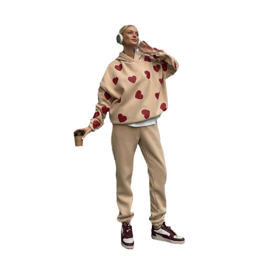 Damen Hoodie mit Herzmotiven und bequemen Schnitt Drune