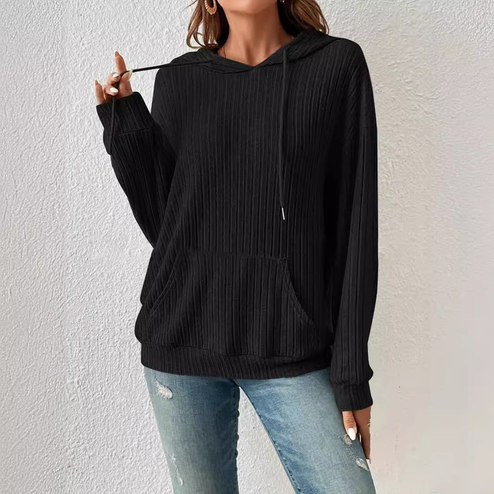Damen lässiger Kapuzenpullover im feinen Rippenstrickdesign Drune