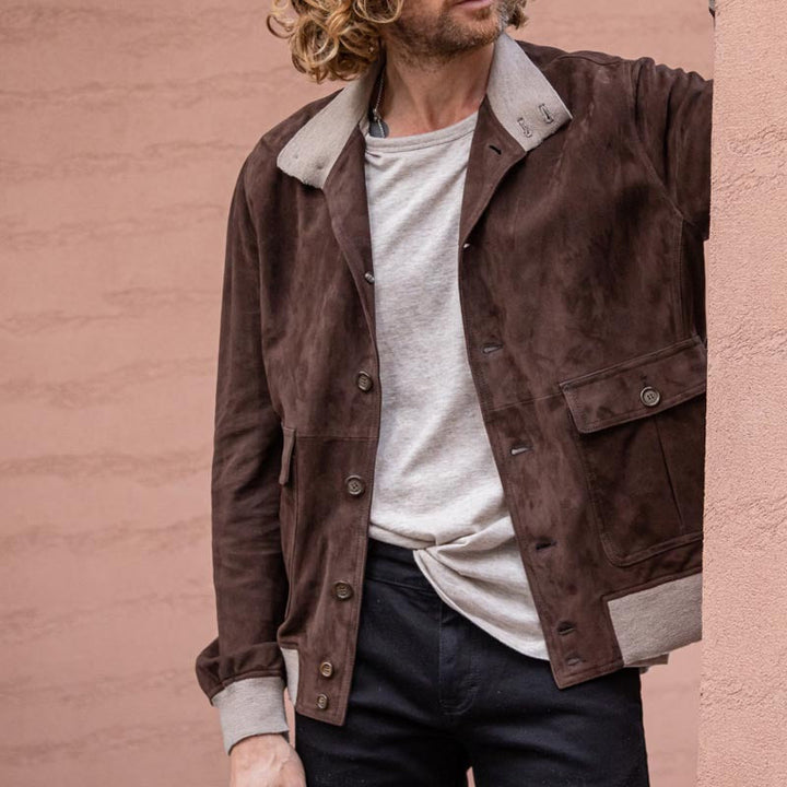 Herren elegante Suede Bomberjacke