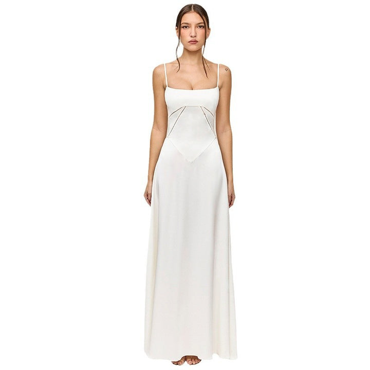 Damen Elegantes Maxikleid mit schmalen Spaghettiträgern und fließendem Satinfall Drune