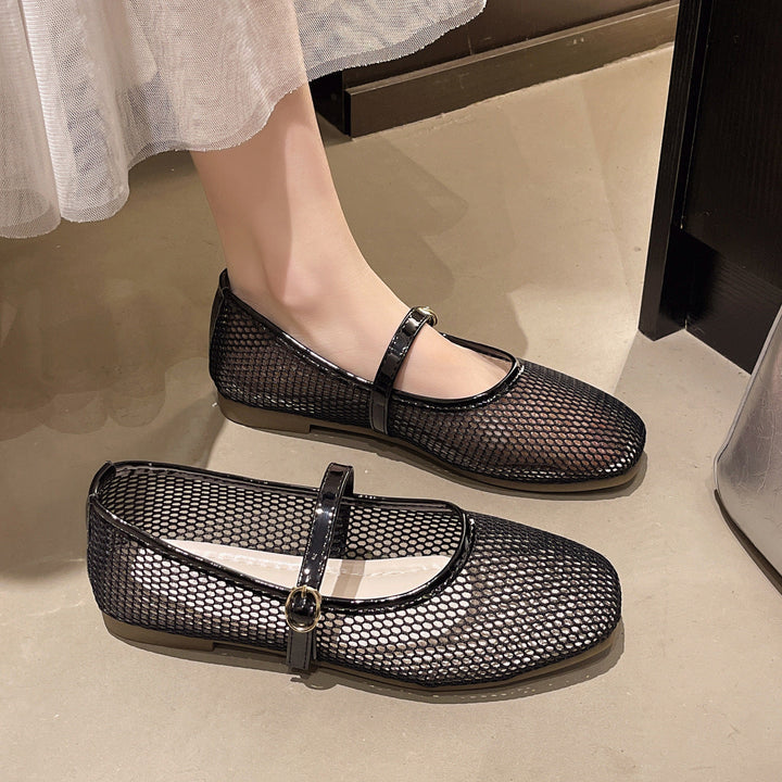 Damen Bequeme Mesh-Ballerinas mit verstellbarem Riemchen Drune