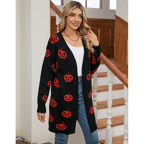 Damen Strickjacke mit Halloween-Motiv Drune