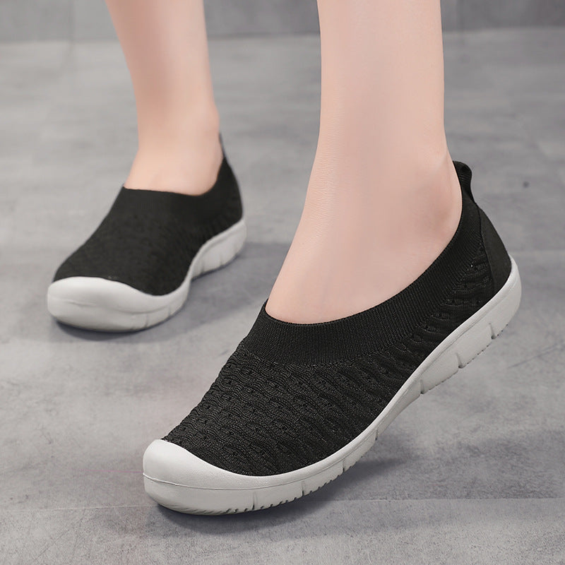 Damen nan atmungsaktiver Strick-Ballerina-Slipper mit verstärkter Zehenkappe elastischem Einstieg und flexibler Profilsohle Drune
