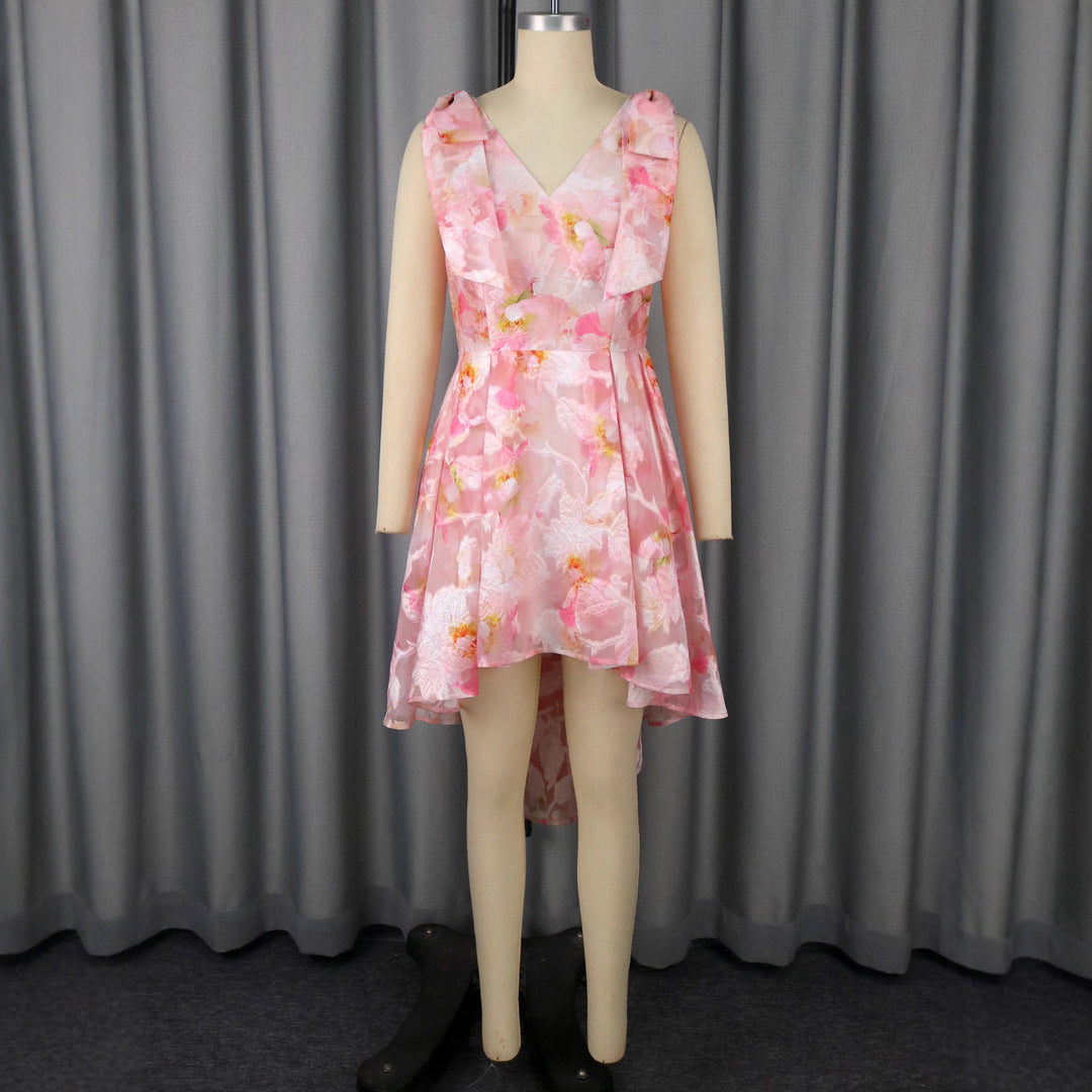 Damen asymmetrisches Cocktailkleid mit Rüschendesign und floralem Muster Drune