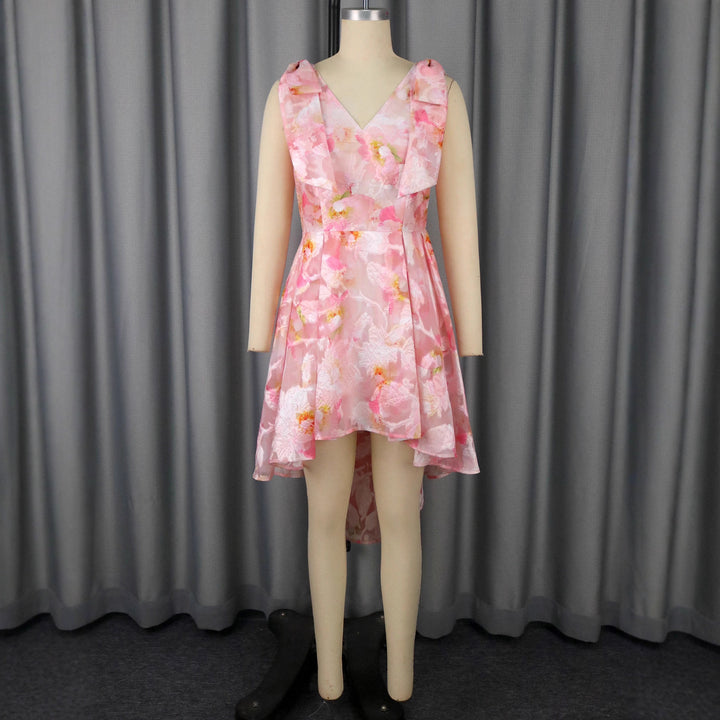 Damen asymmetrisches Cocktailkleid mit Rüschendesign und floralem Muster Drune