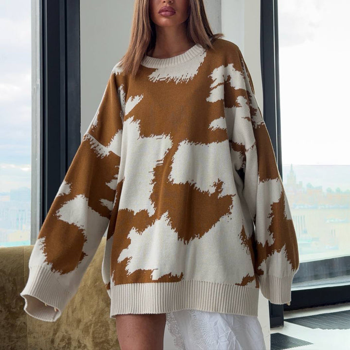 Damen Oversized-Strickpullover mit kreativem Muster Drune