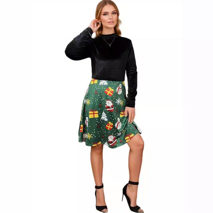 Damen Hochgeschlossen Kleid im Karomuster mit fließendem Rock Drune