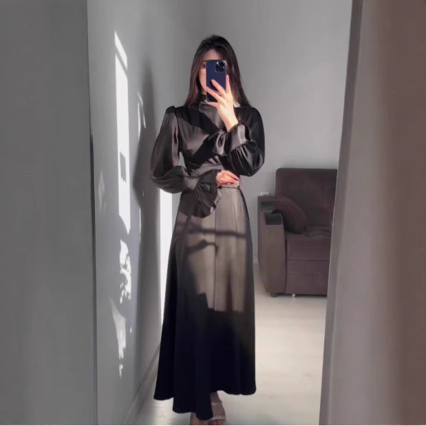 Damen Maxikleid mit weitem Ärmel und raffiniertem Schnitt Drune
