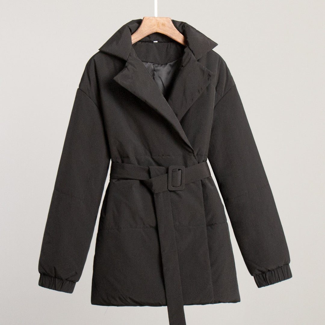 Damen modische Steppjacke mit Gürtel und elegantem Kragen Drune