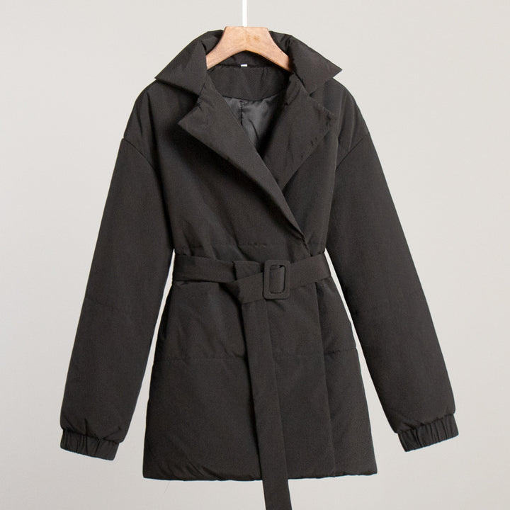 Damen modische Steppjacke mit Gürtel und elegantem Kragen Drune