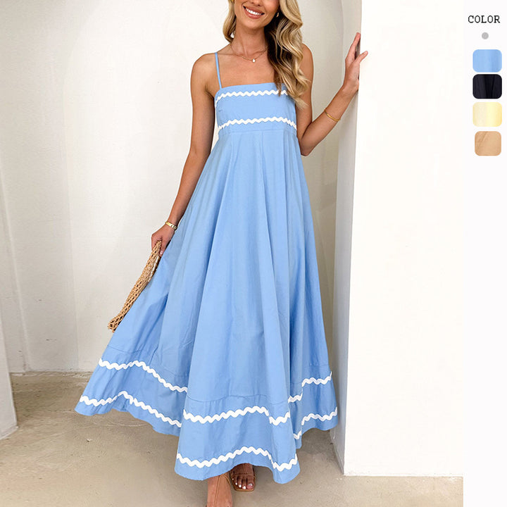 Damen luftiges Langkleid mit zarten Rüschendetails und verstellbaren Spaghettiträgern Drune