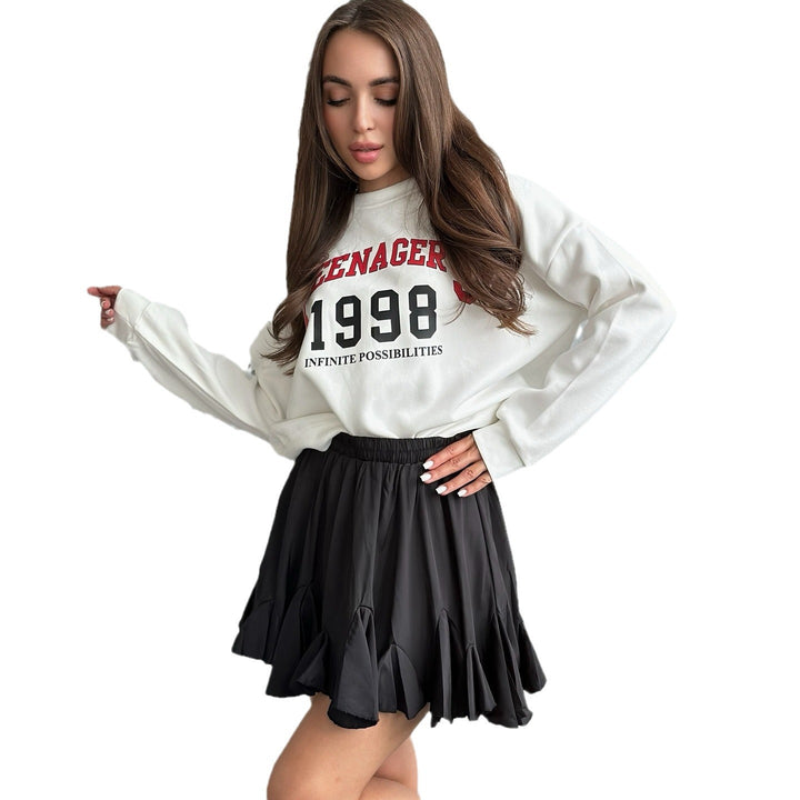 Damen lässiges Sweatshirt mit kreativem Druckdesign und komfortablem Schnitt Drune