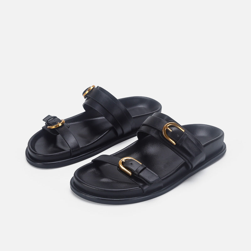 Damen Designer Zehentrenner-Sandalen mit dekorativem Riemendesign und komfortablem Fußbett Drune