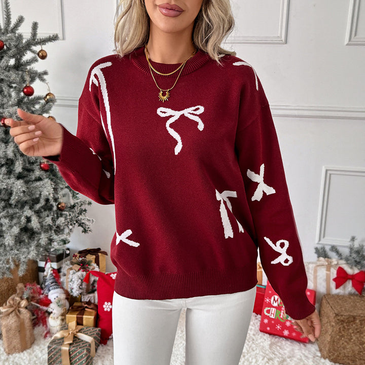 Damen lässiger Pullover mit verspieltem Schleifenmuster Drune