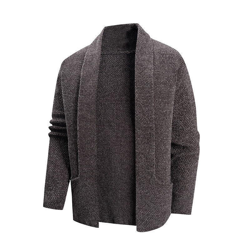 Herren modische Strickjacke mit offenem Kragen und praktischen Taschen Drune