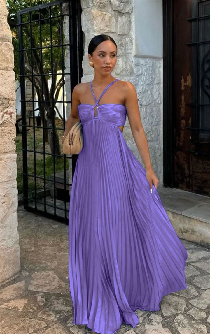 Damen Plisseekleid mit schulterfreiem Design und raffinierten Trägerdetails Drune