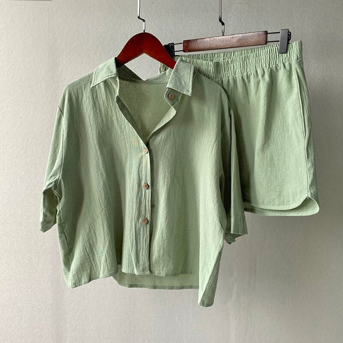 Damen Soft Linen Kurz Set Drune
