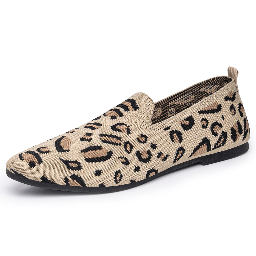 Damen nan gestrickter Slip-On Loafer mit Leo-Jacquard, gepolstertem Komfortfußbett und rutschfester EVA-Sohle Drune