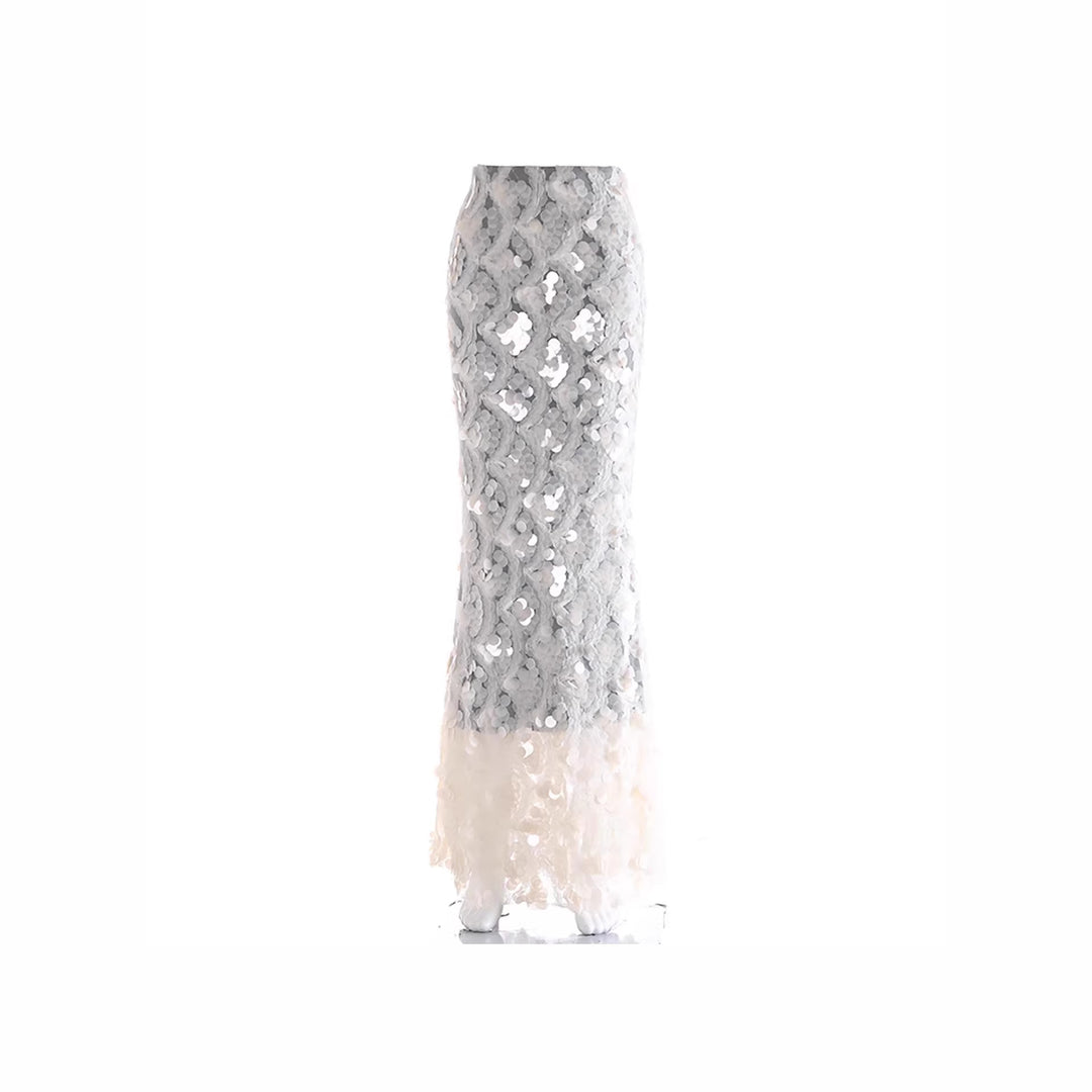 Damen Maxirock mit einzigartigem Volantdesign und transparenter Spitze Drune