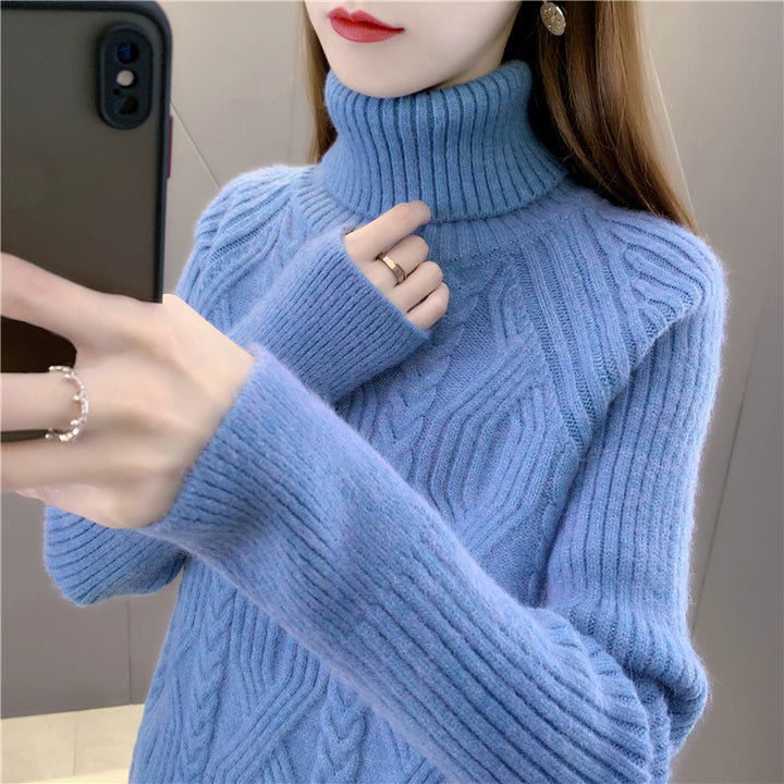 Damen Strickpullover mit hohem Kragen und feinem Zopfmuster Drune