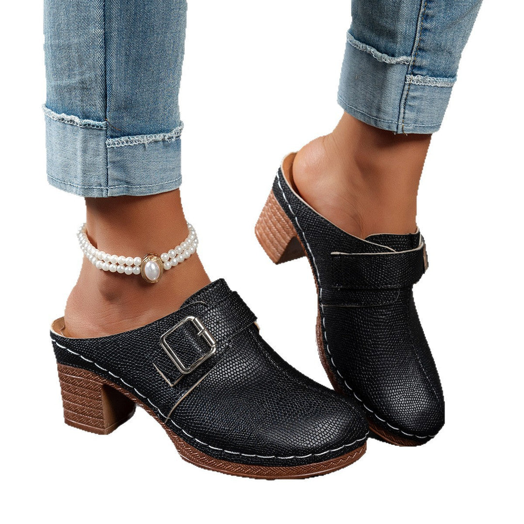 Damen Clogs mit modischem Schnallen-Design und komfortablem blockiertem Absatz Drune