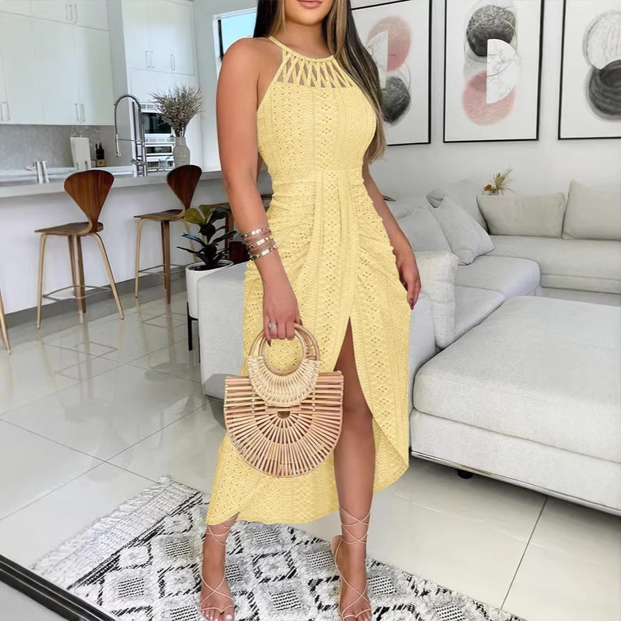 Damen Maxikleid mit raffiniertem Rippendesign und aufregendem Schlitz Drune