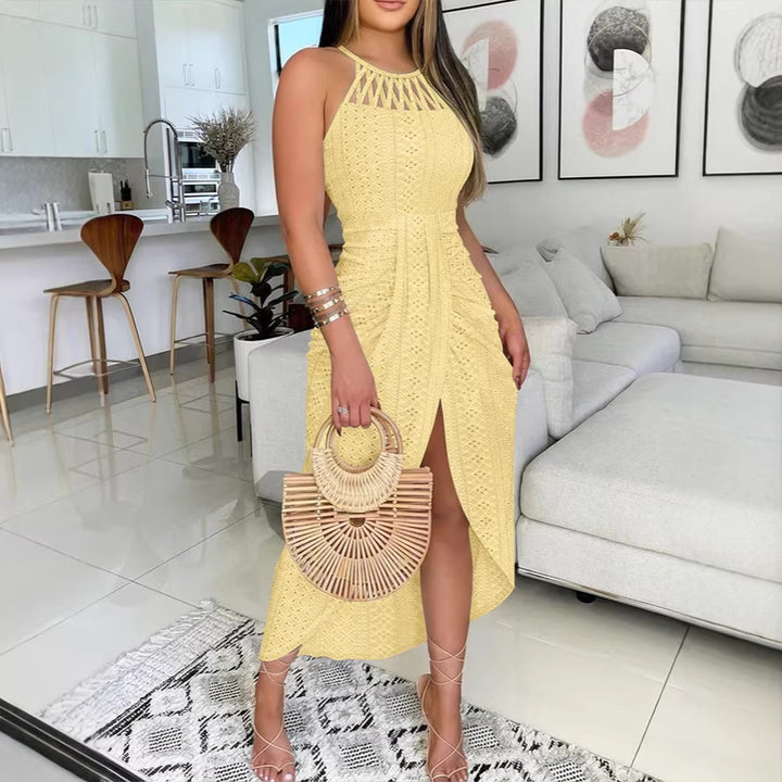 Damen Maxikleid mit raffiniertem Rippendesign und aufregendem Schlitz Drune