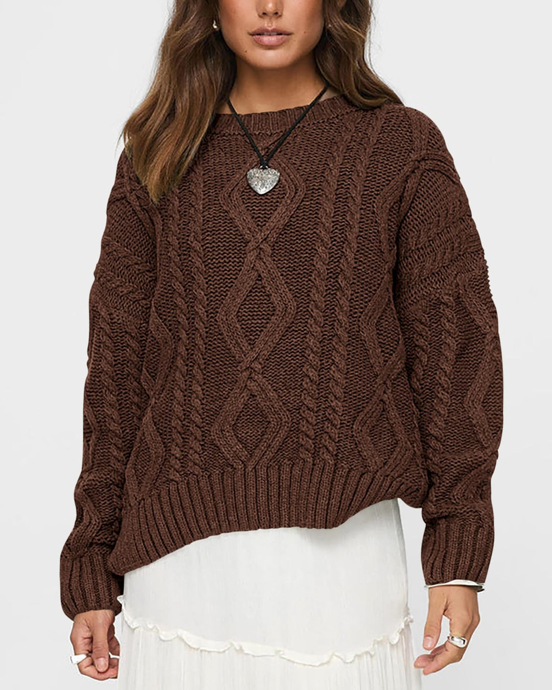 Damen Grob gestrickter Pullover mit Zopfdesign Drune