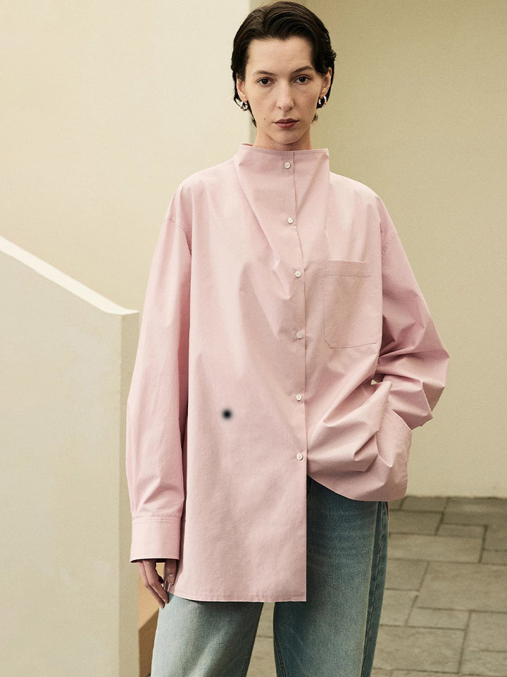 Damen Langarm-Hemd mit minimalistischer Knopfleiste und Brusttasche Drune