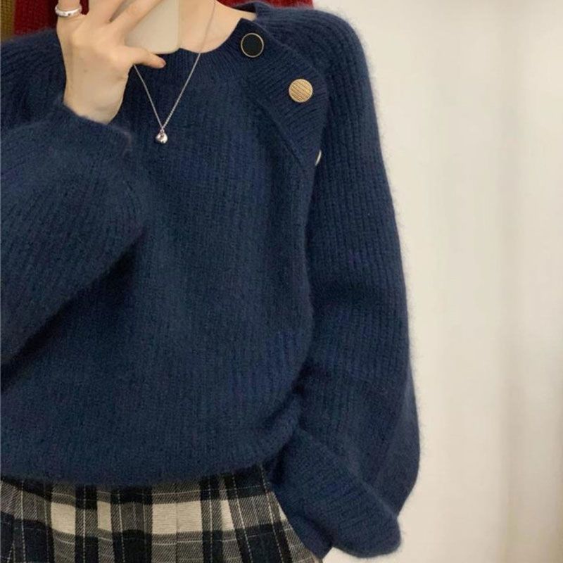 Damen Eleganter und bequemer Strickpullover mit dekorativen Knöpfen Drune