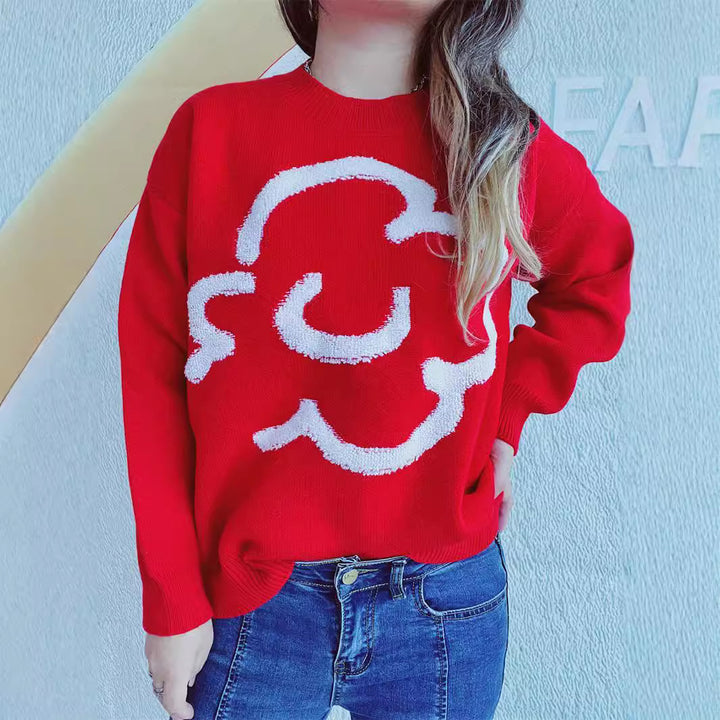 Damen lockerer Pullover mit grafischem Schriftzug Drune
