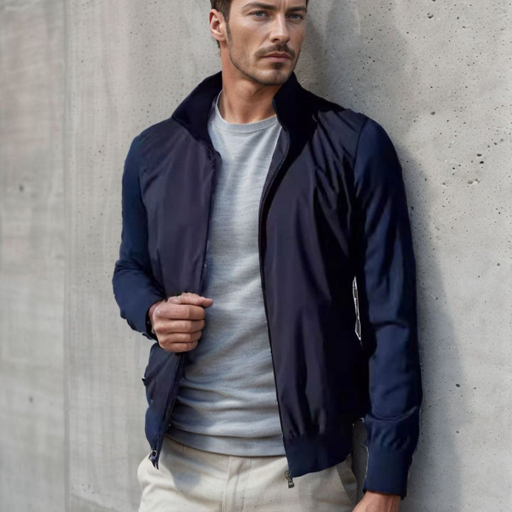 Herren stylische Freizeitjacke mit hohem Kragen und praktischen Taschen Drune