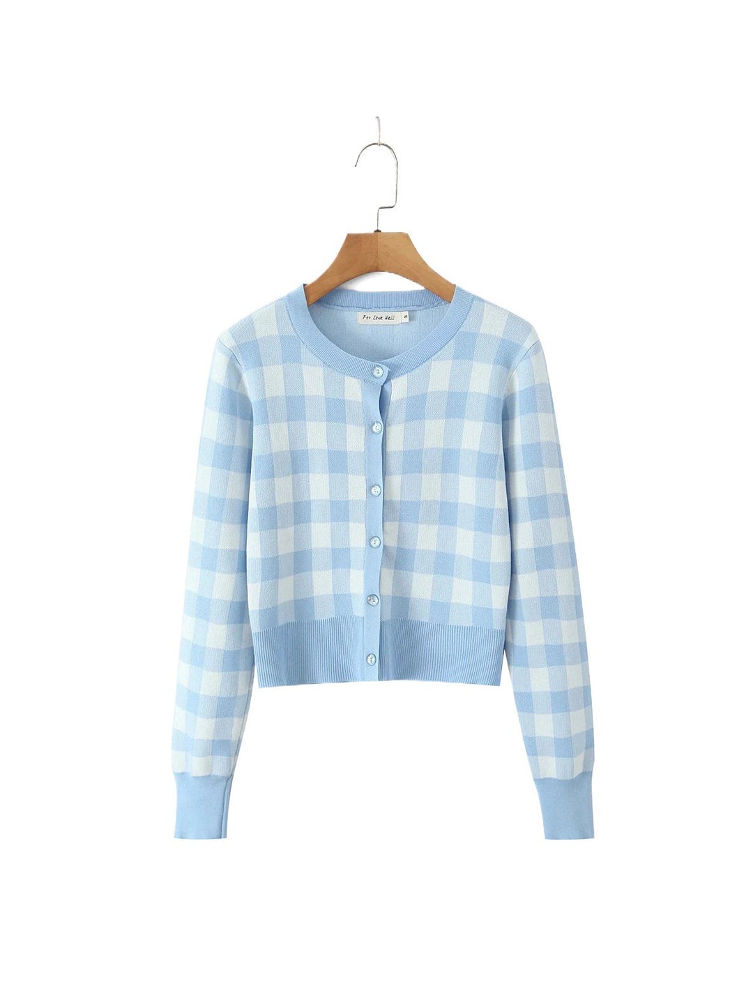Damen modischer karierten Strickjacke mit Rundhalsausschnitt und Knopfverschluss Drune