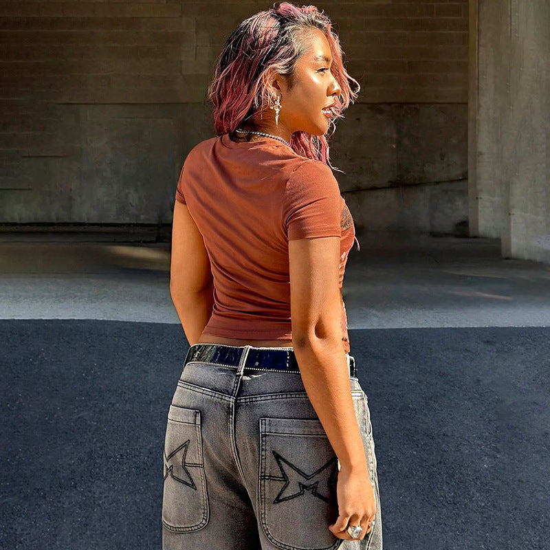 Damen T-Shirt mit kultiviertem Druckdesign und figurbetontem Schnitt Drune