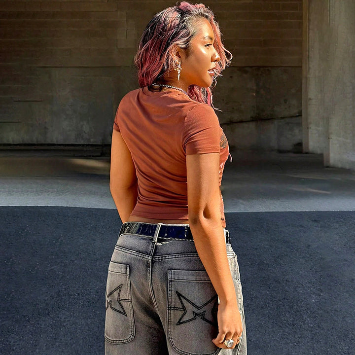 Damen T-Shirt mit kultiviertem Druckdesign und figurbetontem Schnitt Drune