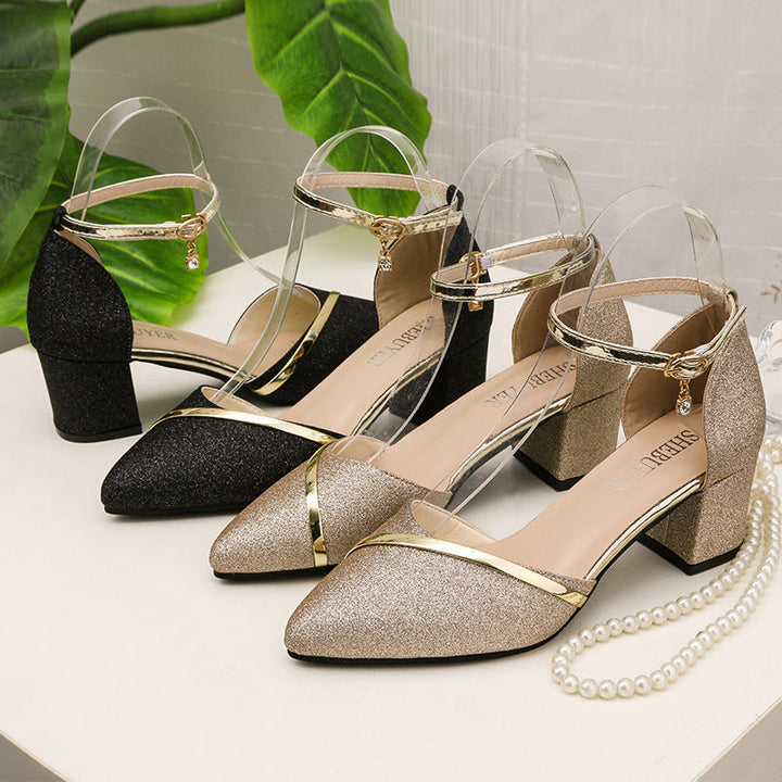 Damen elegantes Hochzeits-Absatzschuh mit glitzerndem Obermaterial und modischen Riemen Drune