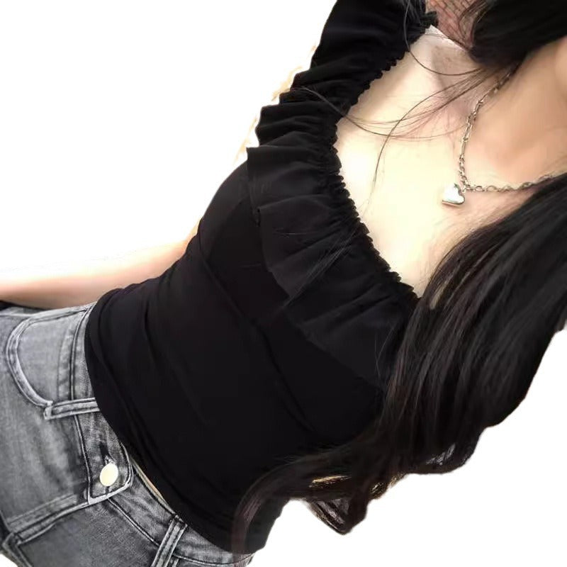 Damen Top mit Rüschen-Ausschnitt und figurbetonendem Schnitt Drune