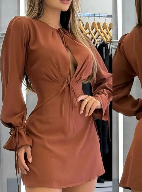Damen Minikleid mit raffiniertem Kordelzug und eleganten Puffärmeln Drune