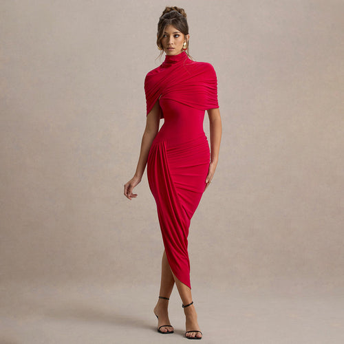 Damen elegantes, figurbetontes Rüschendes Abendkleid Drune