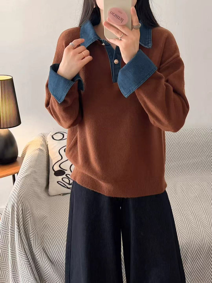 Damen Pullover mit modischem Hemdkragen und weichem Material Drune
