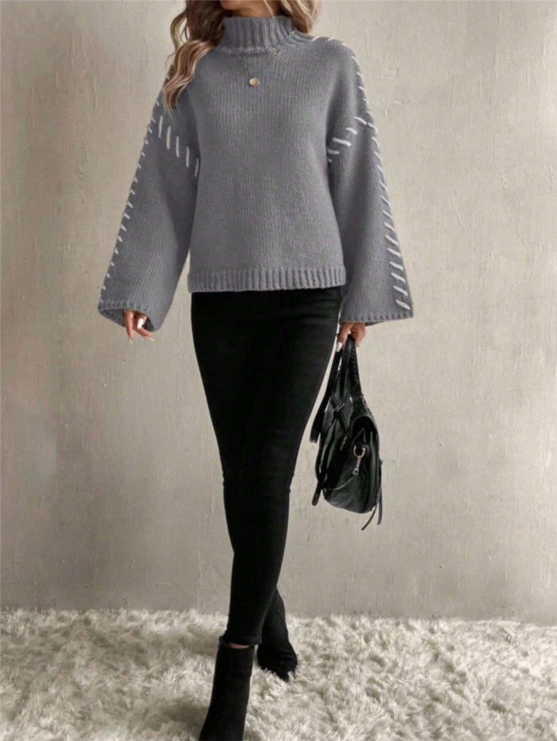 Damen Strickpullover mit breiten Ärmeln und hohem Kragen Drune
