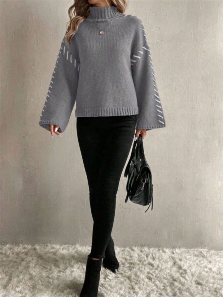 Damen Strickpullover mit breiten Ärmeln und hohem Kragen Drune
