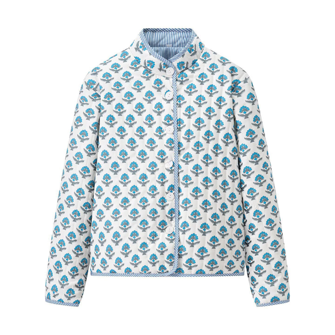 Damen modische Blousonjacke mit floralem Muster und praktischen Knopfdetails Drune