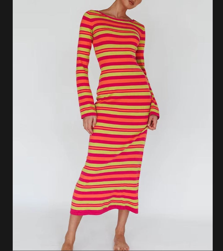 Damen Langarm-Kleid im modischen Streifenlook Drune